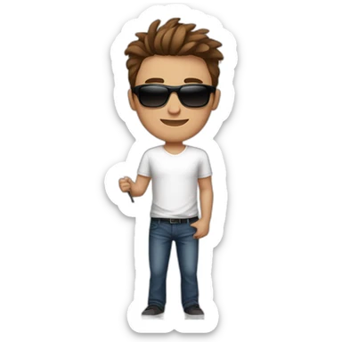 A young fit man with a white shirt and sunglasses on his hair with brown hair and a French flag in his hand sticker