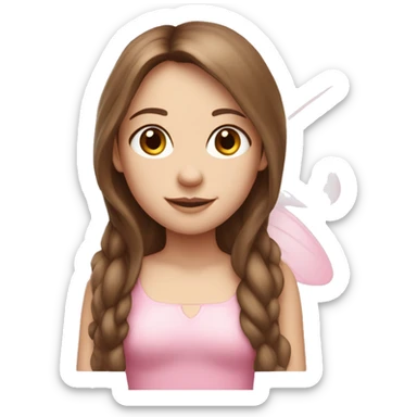  fairy with brown hair, pink wings, pale skin tone long hair, pink outfit sticker