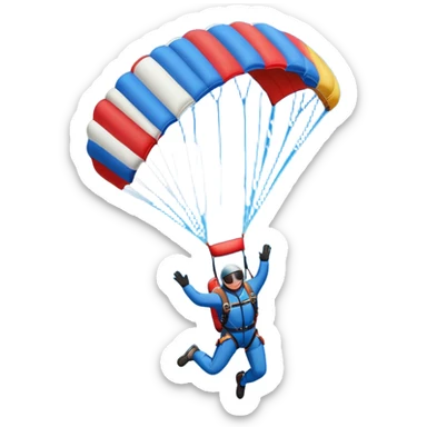 A skydiver free-falling with an open parachute against a bright blue sky. Below, a plane is seen flying off into the distance. The scene captures the thrill and freedom of skydiving, with a clear sky, soft clouds, and a sense of high-altitude adventure. sticker
