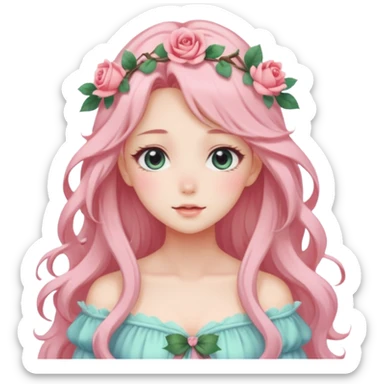 gorgeous pastel anime style lady with blushing face and roses cottagecore fairy sticker
