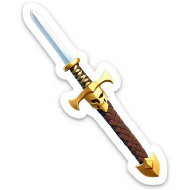 Clash of Clans aesthetic: Cinematic Playful Pixel 3D Sword Portrait Emoji, rendered in a 3D vector-style similar to standard emojis with minimal shading and bold, simplified shapes. A compact, distinct form with signature details, softly glowing with a pixelated adventure charm. Simplified yet unmistakably iconic, highly detailed and consistent, glowing with a soft radiance and high shine. Stylized with a touch of classic pixel-art charm and a soft glowing outline, capturing the essence of a beloved gaming relic with a friendly, playful manner! sticker