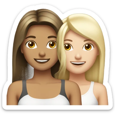 White blonde female and white brunette female best friends happy smiling  sticker