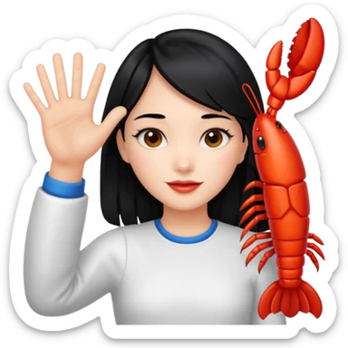 a lobster claw high five a girl with black hair emoji sticker