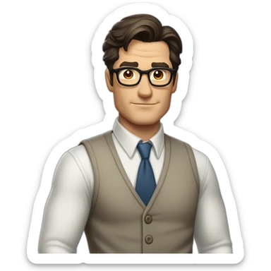 wide shot portrait of clark kent with high great-looking hair and casual white shirt sticker