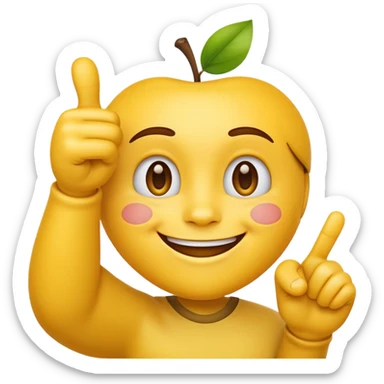 Classic apple style yellow emoji face smiling with hand in frame with their thumb and pointer finger crossed sticker