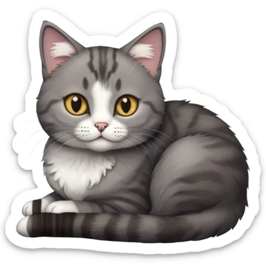 full body tiny short hair dark grey and white cat with hazel eyes lying down sticker