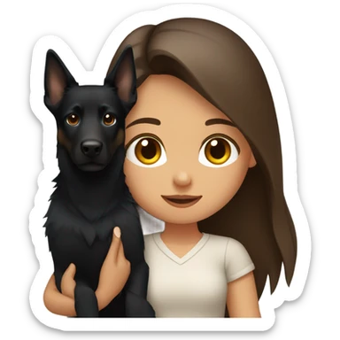 girl with long brown hair holding a black german shepherd  sticker