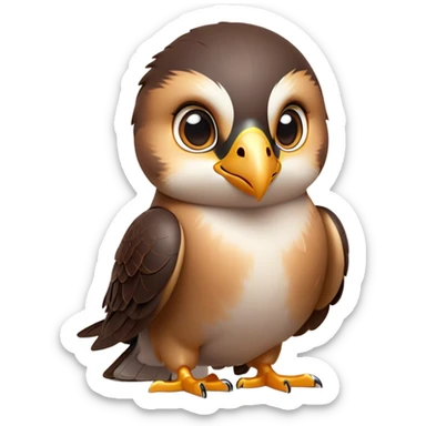 Cinematic Cute Falcon Portrait Emoji, Head tilted playfully and inquisitively, featuring a sleek, agile form with a delicately curved beak and round, sparkling eyes full of spirited charm, Simplified yet irresistibly adorable features, highly detailed, glowing with a warm, inviting glow, high shine, affectionate and lively, stylized with a touch of whimsical aerial grace, soft glowing outline, capturing the essence of a mischievous yet endearing falcon that seems as if it could dart out of the screen into your heart! sticker
