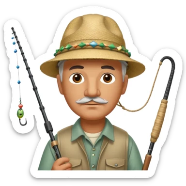 William Faulkner fishing. There is a pharaoh's headdress, a nemes, on his hook sticker