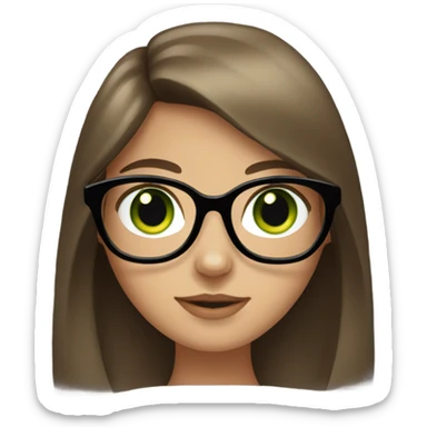 Girl with long brown hair and green eyes with glasses holding a black cat  sticker