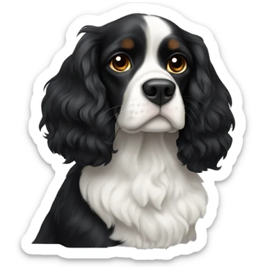 Small completely black king spaniel with white on chest sticker