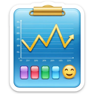 ios style emoji for report sheet consisting graph/ charts with sparkle around the report  sticker