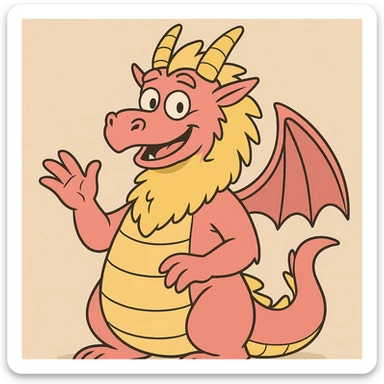 pink friendly dragon with some yellow fur, consistent style, cartoonish, friendly expression sticker