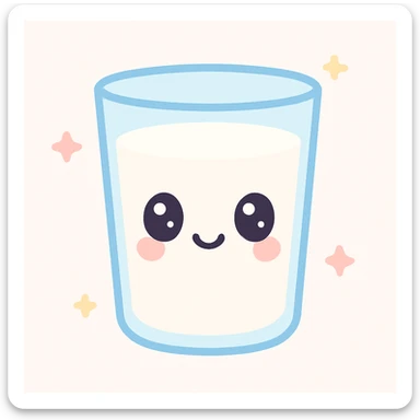 cute glass of milk with a smiling face, kawaii style sticker