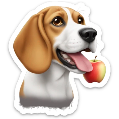 create a emoji of a beagle with a apple in her mouth sticker