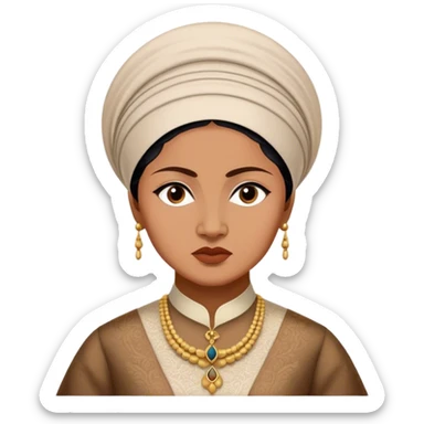 Cinematic Realistic Raden Ajeng Kartini Portrait Emoji, depicted as an inspiring Indonesian feminist icon in period attire with a thoughtful determined gaze, rendered with lifelike textures and warm empowering lighting that captures her pioneering spirit. sticker