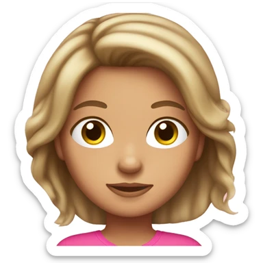 Tanned white girl with long brunette hair and a pink top  sticker