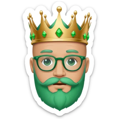 Bald lightskin king glasses beard crown green clothea sticker