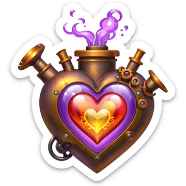 steampunk heart with magic red, violet, orange and yellow potions flying  sticker