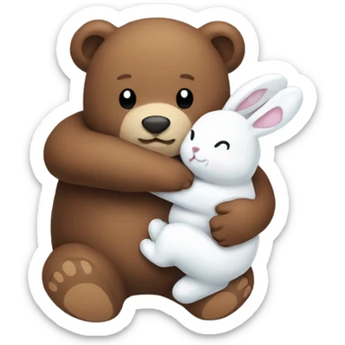 brown bear and white bunny hugging sticker