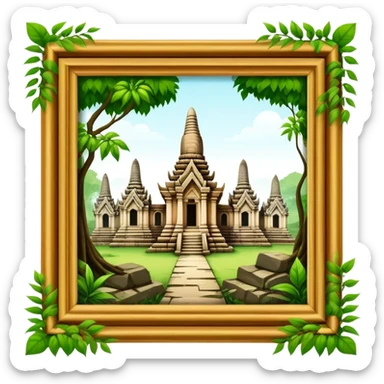 Cinematic Realistic Ayutthaya Ruins Landmark Emoji, depicted with ancient temple ruins amid lush greenery rendered with dramatic textures and nostalgic, warm lighting. sticker