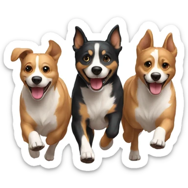 3 dogs  running together sticker