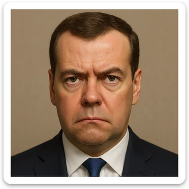 ultra-realistic, maximum detail portrait of Dmitry Medvedev with a stern expression and lifelike facial features in emoji style sticker
