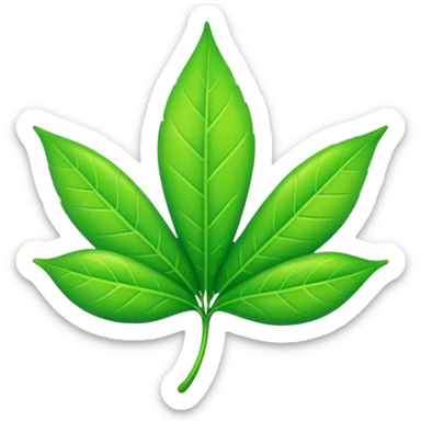 A single neon green leaf emoji, iPhone emoji style, glossy and smooth, cartoonish, vibrant neon green color, high detail, simple and cute design, isolated on white background, centered composition


 sticker