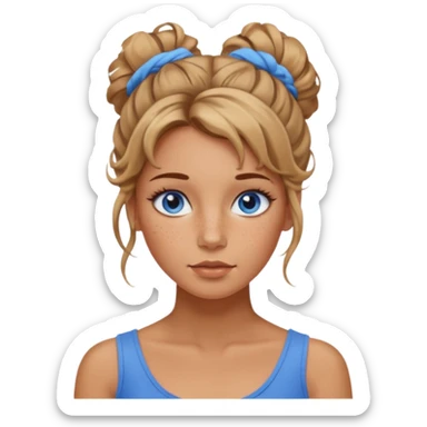 Attractive Woman Ty with tan skin, wide face, freckles, messy updo hairstyle, and blue eyes sticker