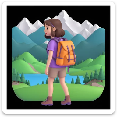 portrait of girl back packing mountains in background, close up pose sticker