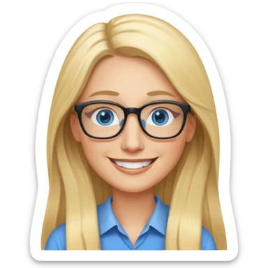 a 40 year old teacher with really long blonde hair and blue eyes long face smaller eyes smiling happy sticker