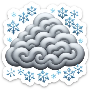 A powerful blizzard emoji icon: storm cloud with heavy swirling snow, strong wind lines, flying snowflakes, dynamic motion. White and gray tones, 2D emoji style, bold but simple shapes. sticker