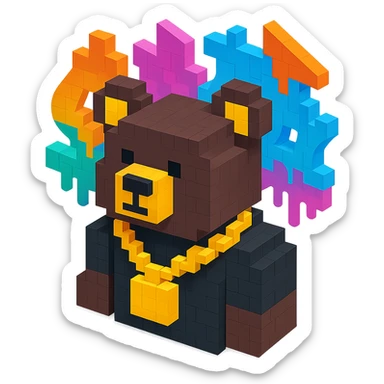 Russian grizzly bear with a rapper chain and graffiti background sticker