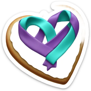 Cookie heart with teal purple ribbon loop sticker