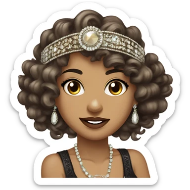 flapper curly long sleeves flapper jeweled headband feminine wavy dark hair smirk sticker