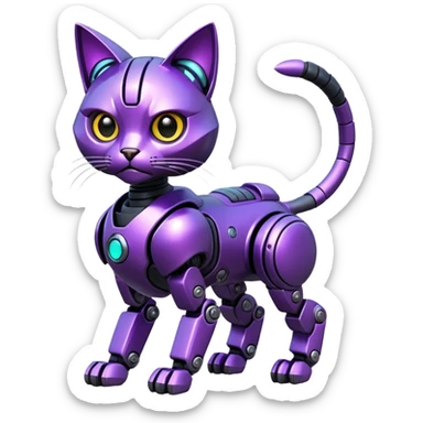 Black and purple futuristic shiny alloy modern realistic cool tough elegant sleek cyber-mecha-robo-cat (full body) sticker