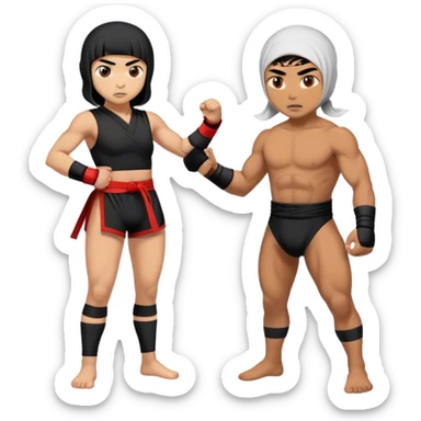 An asian ninja girl vs middle-east wrestling male fighter sticker