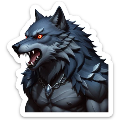 cinematic-noble-fierce-werewolf-howling-portrait-emoji, poised-and-imposing, with a fierce wolfish face tilted upwards in a haunting howl, glowing eyes full of primal ferocity, sharp, and a rugged snout, fur rippling in shades of midnight black and silver, muscles tensed as the powerful howl echoes beneath the moonlit sky; rendered with realism, capturing the raw, untamed power of the beast in its wild, primal state sticker
