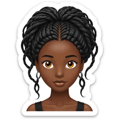 Alluring african woman shiny black micro braid  tousled hair sticker