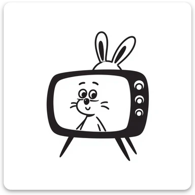 Hand-drawn sketch of an antique television set with rabbit ear antennas sticker