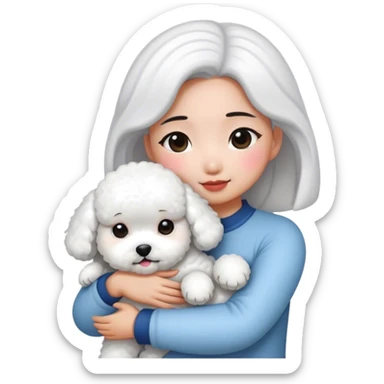  Asian girl hugging bichon sticker