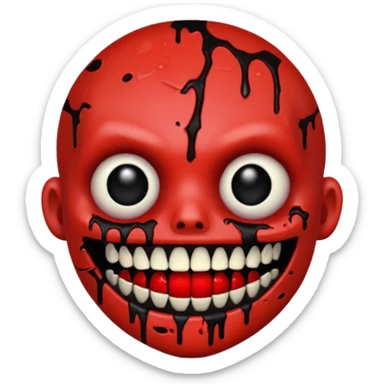 Zombie emoji with black grills and red paint splattered on it sticker
