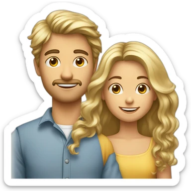 garçon blond bouclé faisant un câlin à fille brune cheveux longs sticker