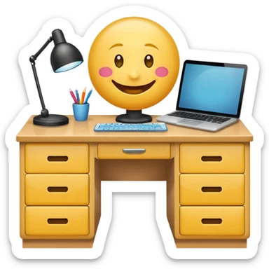 Un emoji derrière un bureau à genoux, avec un autre devant sticker