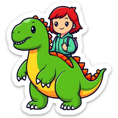 Red-haired girl with a dinosaur tail and animal paws instead of hands and feet sticker