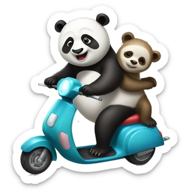 Panda and sloth riding scooter  sticker