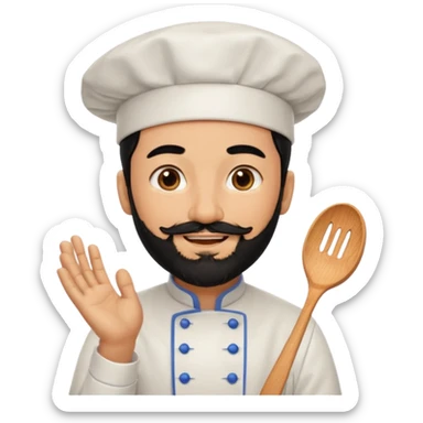 CHEF CON PELO NEGRO Y BARBA NEGRA, OJOS MARRON OSCURO. SONRIE Y TIENE MARCAS DE BESOS sticker