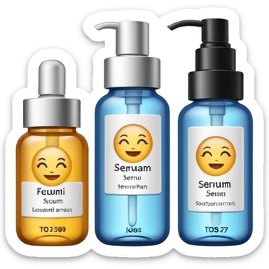 emoji of three beauty products (tube, serum, jar), with luxury labels, minimalistic but luxury design (realistic) sticker