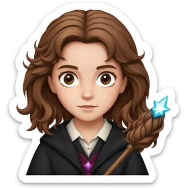 Hermione Granger with bushy hair and wand sticker