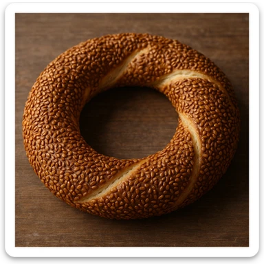 a simit, the Turkish sesame bagel, realistic style, highly detailed and lifelike sticker